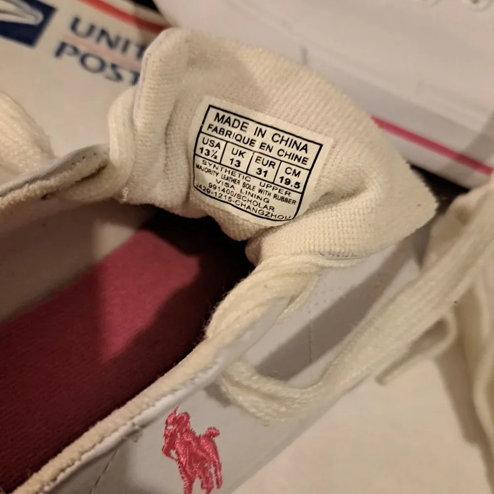 * POLO by RALPH LAUREN  * White faux leather Sneakers /SIZE 13.5 - Picture 4 of 5